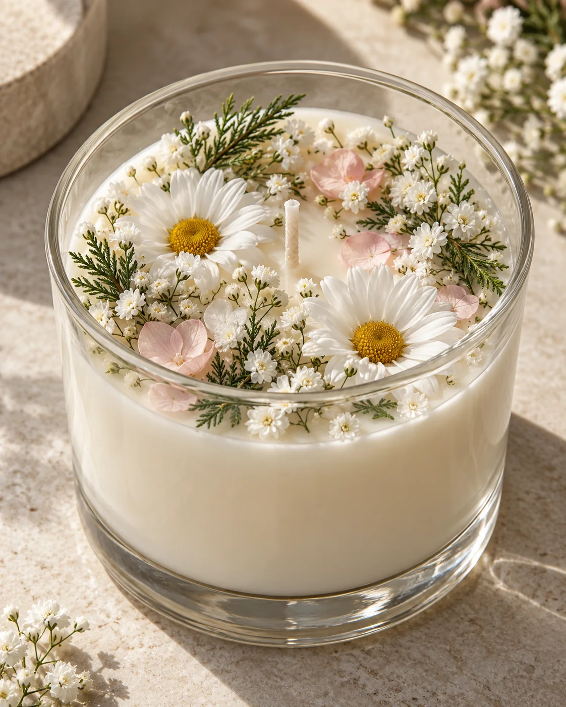 Bougie fleurie aux marguerites