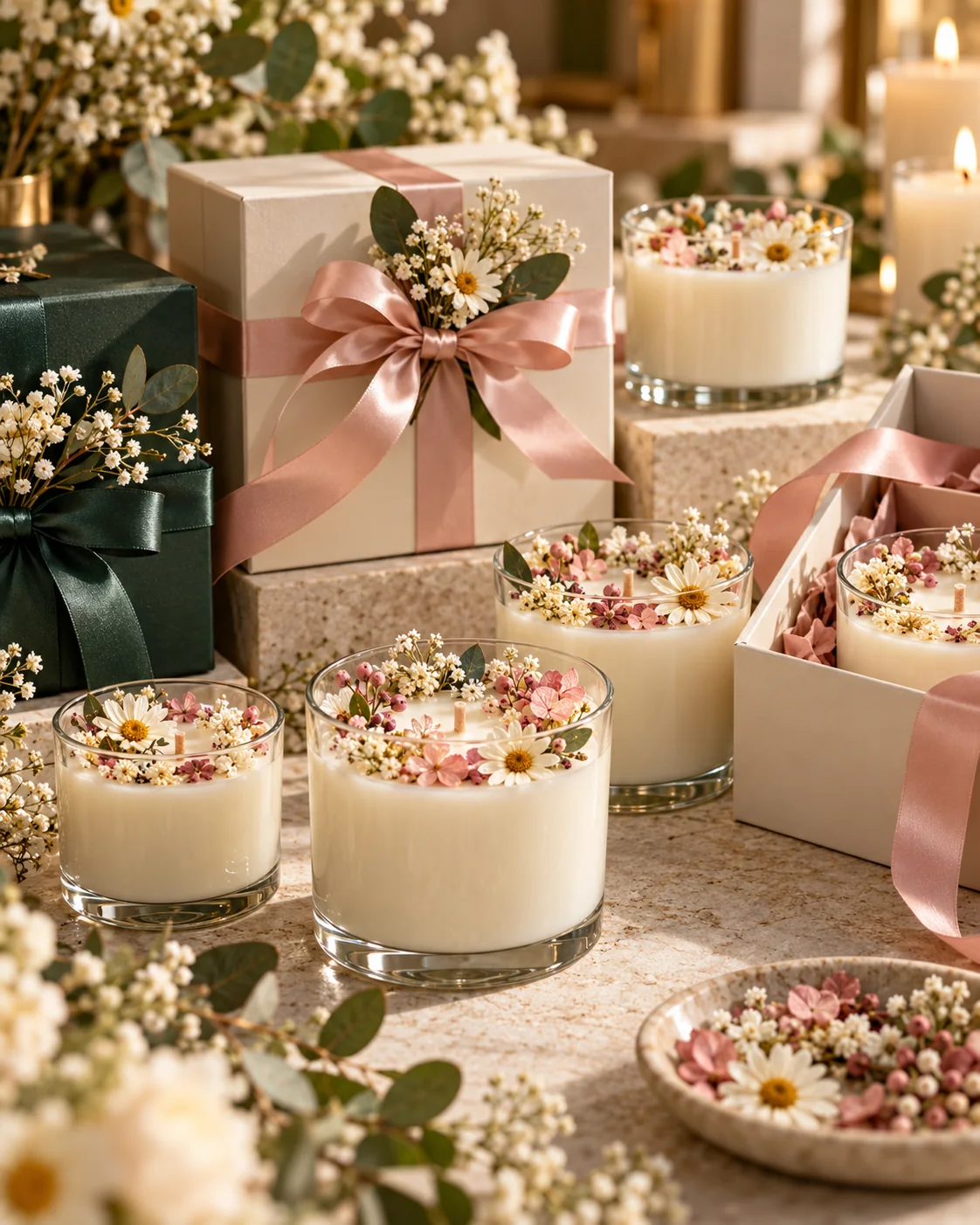 Bougies fleuries et coffrets cadeaux